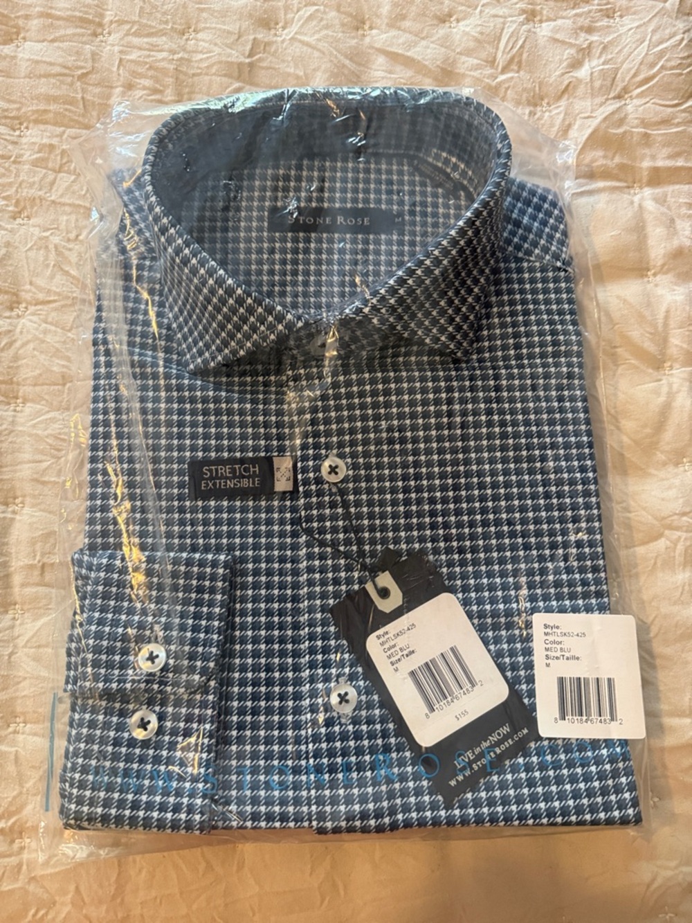 Stone Rose Men’s Blue Houndstooth Stretch Dress Shirt